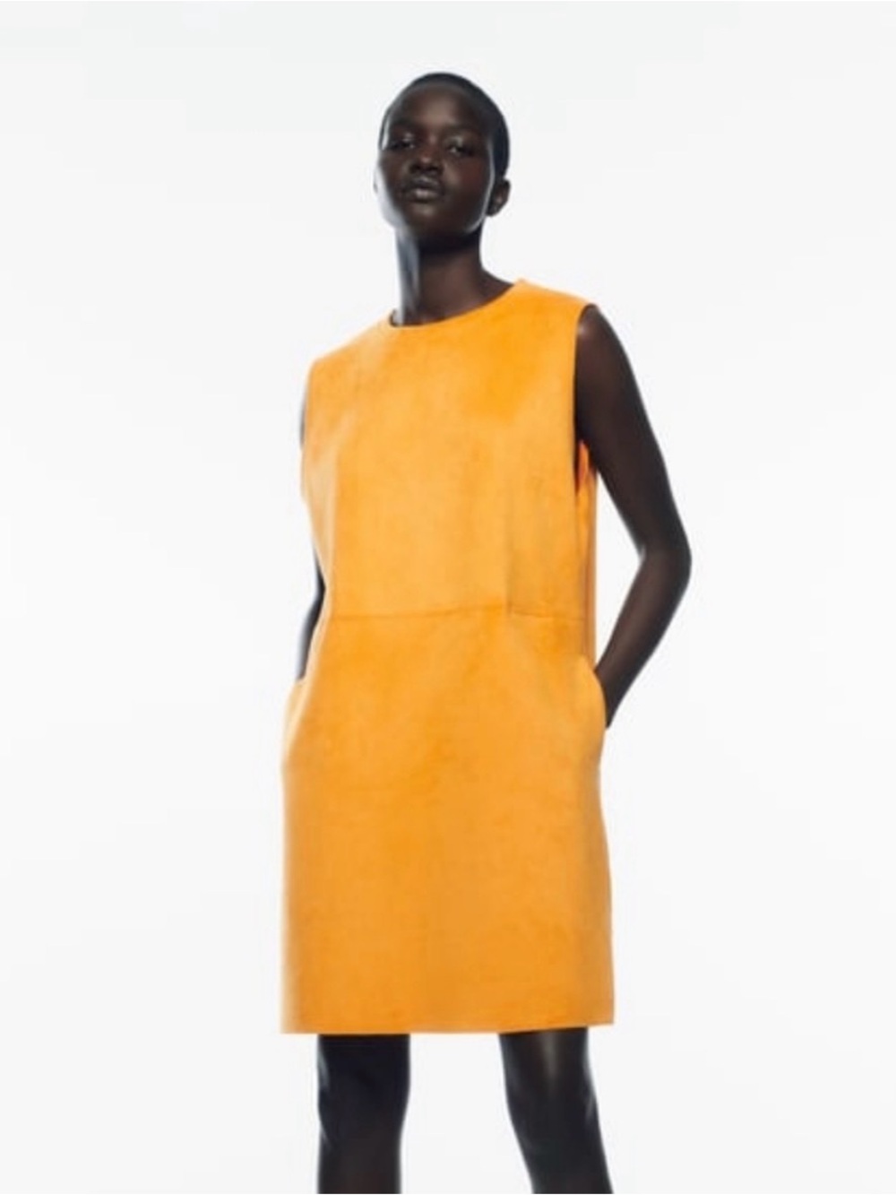 NWT Zara faux suede tangerine orange dress with pockets size medium